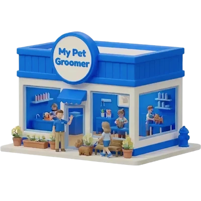 3D illustration of a pet grooming salon